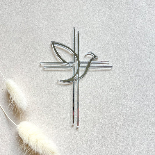 Topper Baptême Croix & Colombe - modèle 1