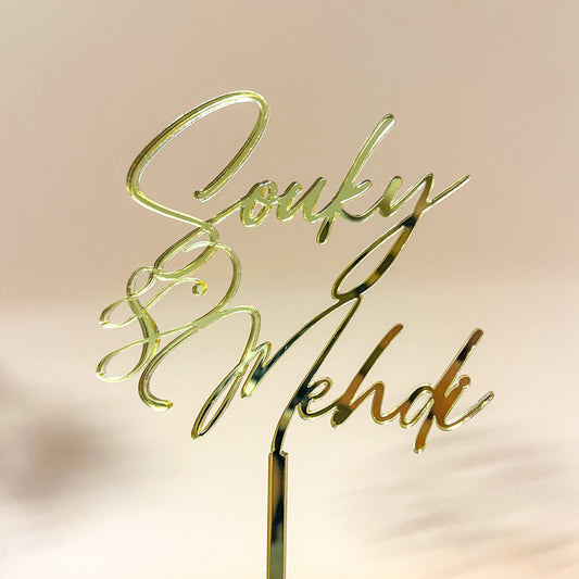 Cake topper :  deux prénoms (avec le pic)