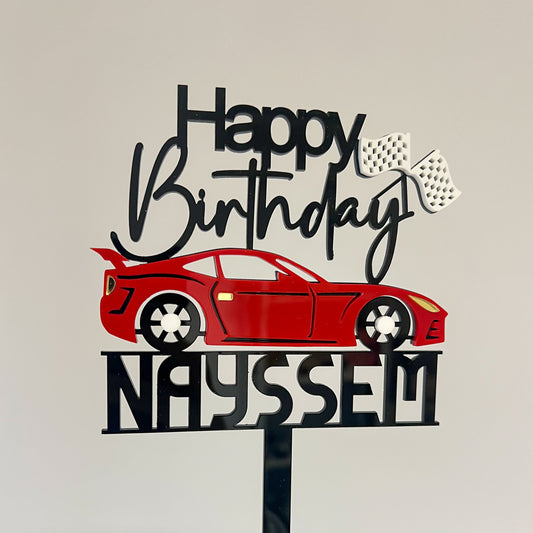 Topper “Happy Birthday” thème voiture