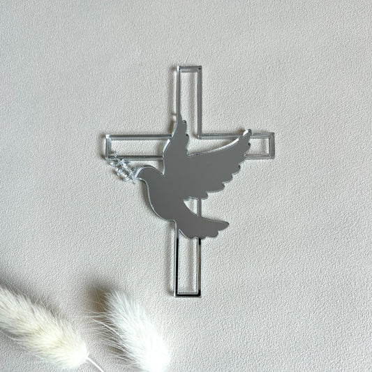Topper Baptême Croix & Colombe - modèle  2